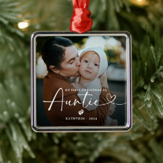 Ornamento De Metal Modern Elegant First Christmas As Auntie Photo