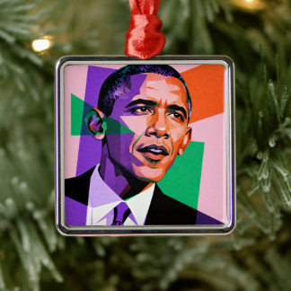 Ornamento De Metal Modern Geometric Portrait of Barack Obama