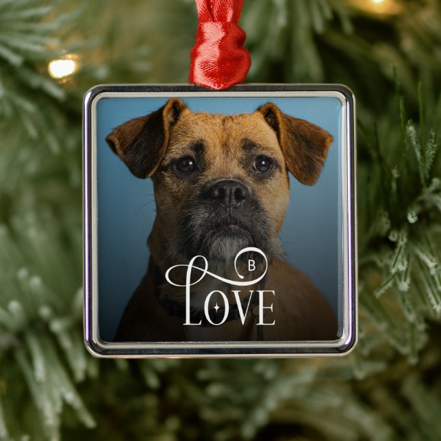 Ornamento De Metal Modern Love Custom Boxer Dog Pets Photo Monogram (Árvore)