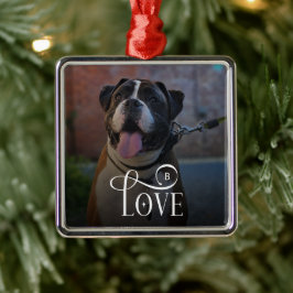 Ornamento De Metal Modern Love Custom Dog Pets Photo Monogram