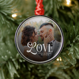 Ornamento De Metal Modern Love Custom Wedding Photo Couples Monogram