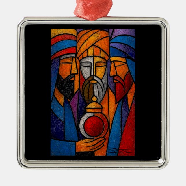 Ornamento De Metal Modern Stained Glass Three Wise Men (Frente)
