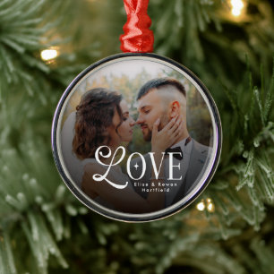 Ornamento De Metal Moderno Amor Casamento Personalizado Foto Casais M