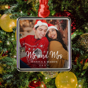 Ornamento De Metal Moderno Sr e Sra casal recém-casado foto Natal
