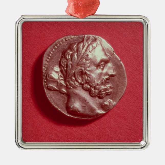 Ornamento De Metal Moeda Punic que carrega a cabeça de Hamilcar Barca (Frente)