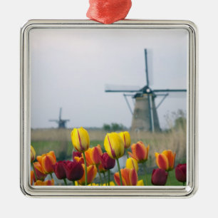 Ornamento De Metal Moinhos de vento e tulipas ao longo do canal em
