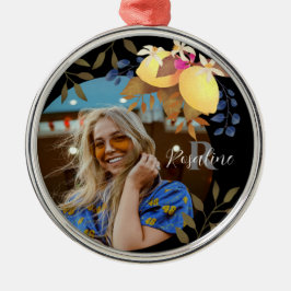 Ornamento De Metal Mola Preta de Monograma Chic Lemon