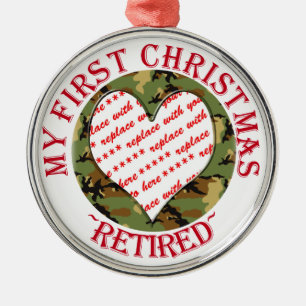Ornamento De Metal Moldura de Foto de Natal Camuflada Militar Aposent