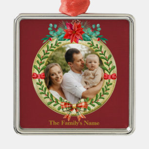 Ornamento De Metal Moldura de Imagem Personalizada e Coroa de Natal
