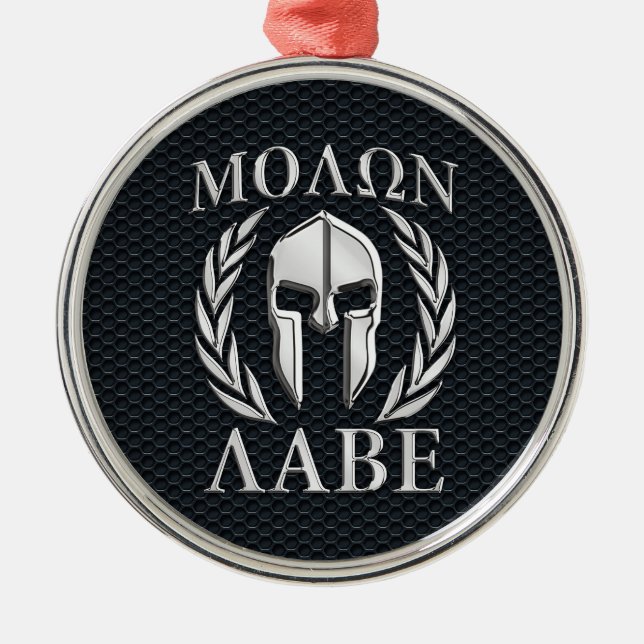 Ornamento De Metal Molon Labe Chrome Como Capacete Espartano em Grill (Frente)