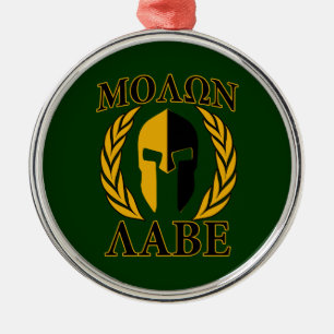 Ornamento De Metal Molon Labe Spartan Laurels sobre Forest Green