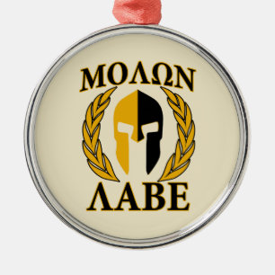 Ornamento De Metal Molon Labe Spartan Mask Laurels Beige Decor