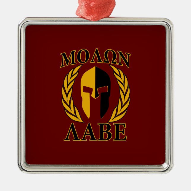 Ornamento De Metal Molon Labe Spartan Mask Laurels Burgundy Vermelho (Frente)