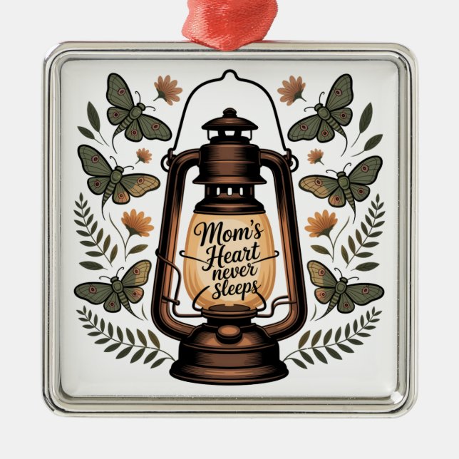 Ornamento De Metal Mom’s Heart Never Sleeps (Frente)