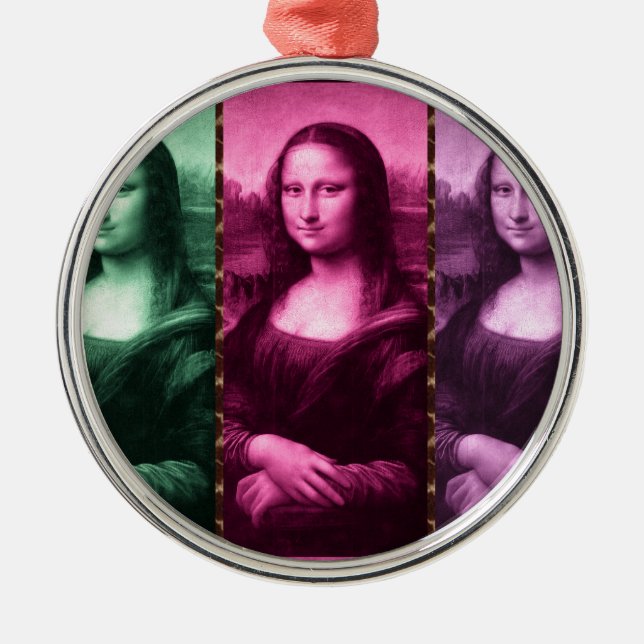 Ornamento De Metal Mona Lisa Animal Imprime Púrpura Rosa Verde (Frente)