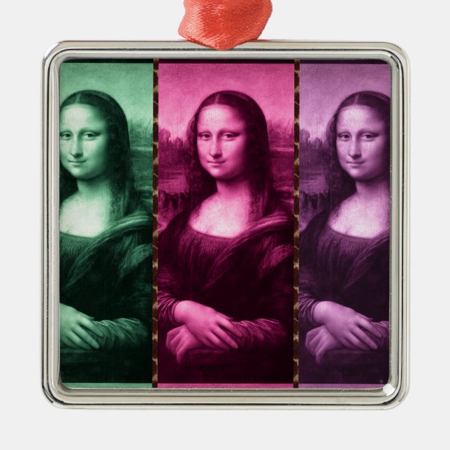 Ornamento De Metal Mona Lisa Animal Imprime Púrpura Rosa Verde (Frente)