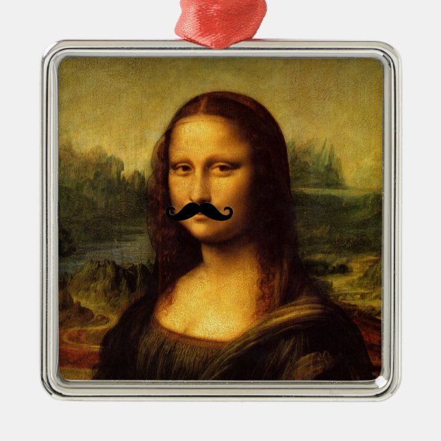 Ornamento De Metal Mona Lisa Com bigode (Frente)
