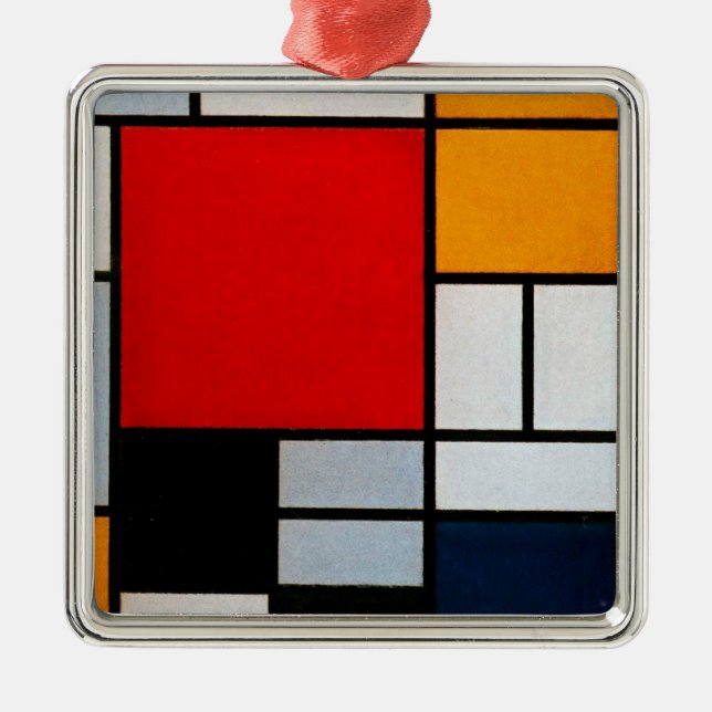 Ornamento De Metal Mondrian - Composição com Plano Vermelho Grande (Frente)