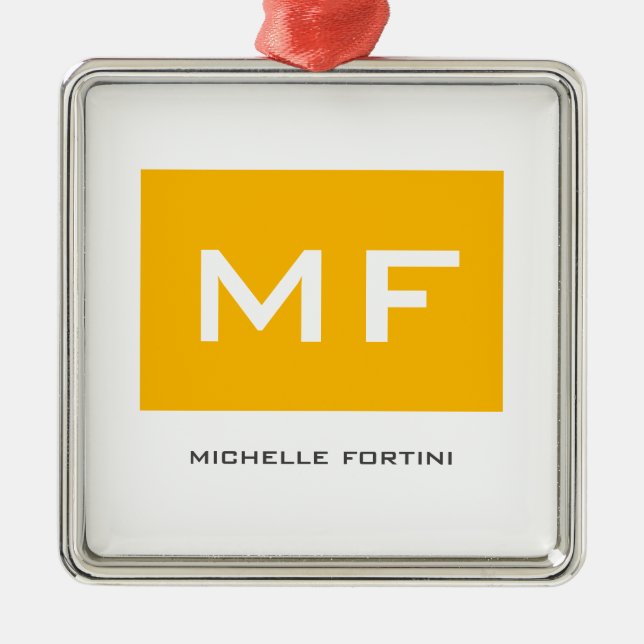 Ornamento De Metal Monograma Atrativo Amarelo Branco Seu Nome (Frente)