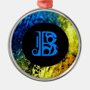 Ornamento De Metal Monograma Azul B em Dourado, Azul e Preto