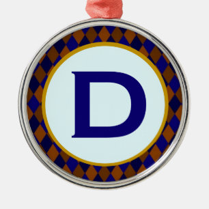 Ornamento De Metal Monograma Azul Diamante