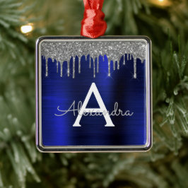 Ornamento De Metal Monograma de metal com Marinho de prata azul com b