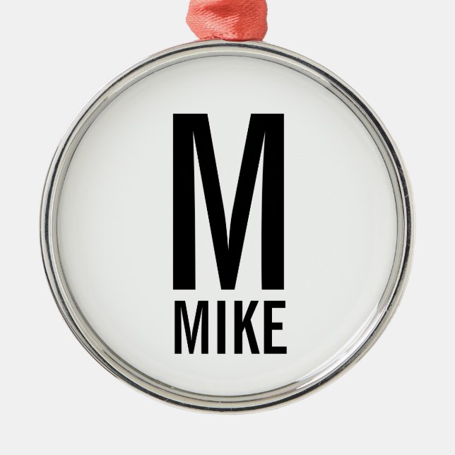 Ornamento De Metal Monograma e Nome Personalizados em Negrito Moderno (Frente)