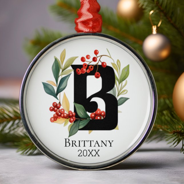 Ornamento De Metal Monograma - Letra Inicial B Berry Wreath Natal (Criador carregado)