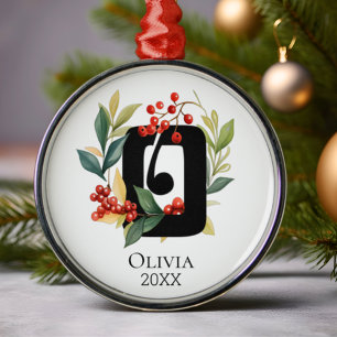 Ornamento De Metal Monograma - Letra Inicial O Berry Wreath Natal