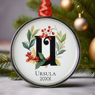 Ornamento De Metal Monograma - Letra Inicial U Berry Wreath Natal