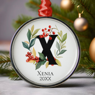 Ornamento De Metal Monograma - Letra Inicial X Berry Wreath Natal
