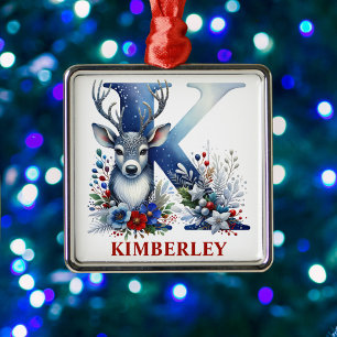 Ornamento De Metal Monograma - Reindet Natal - Letra K Nome Personali