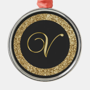 Ornamento De Metal Monograma V, ouro elegante
