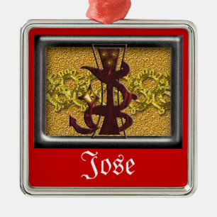 Ornamento De Metal monograma vermelho J