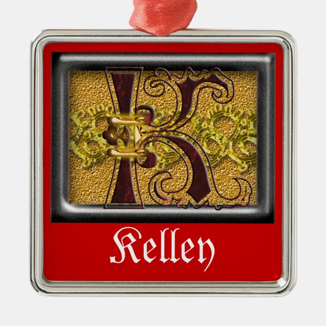 Ornamento De Metal monograma vermelho K (Frente)