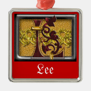 Ornamento De Metal monograma vermelho L