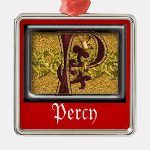 Ornamento De Metal monograma vermelho P