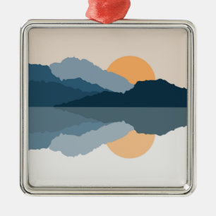 Ornamento De Metal Montanhas azuis no lago