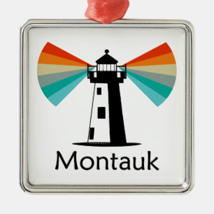 Ornamento De Metal Montauk Point New York Lighthouse Rainbow