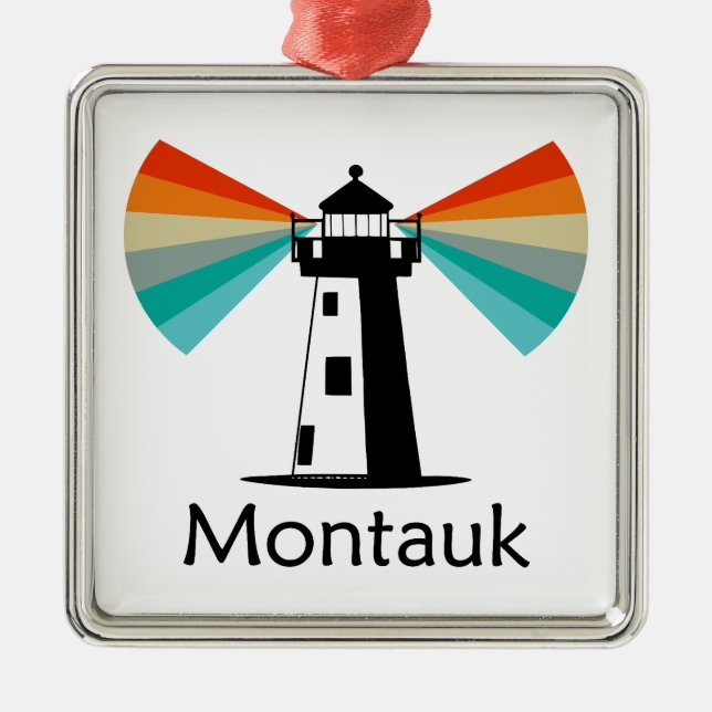 Ornamento De Metal Montauk Point New York Lighthouse Rainbow (Frente)