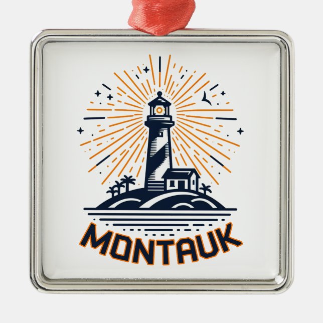 Ornamento De Metal Montauk Point New York Lighthouse Sunrise (Frente)
