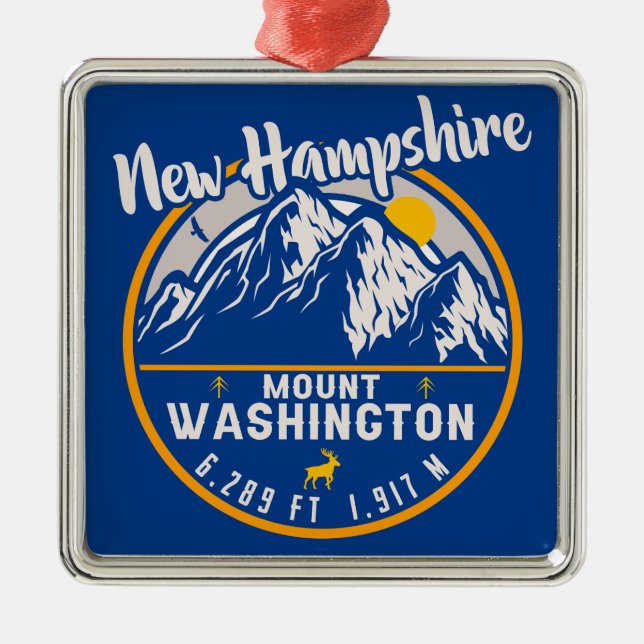 Ornamento De Metal Monte Washington New Hampshire - Montanha Retro (Frente)