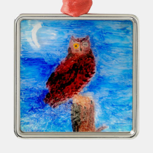 Ornamento De Metal Moonlight Bird Brown Owl