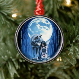 Ornamento De Metal Moonlit Bond – The Wolf and the Gothic Fairy.  
