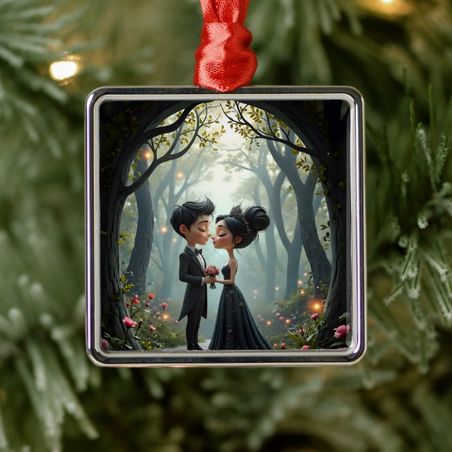 Ornamento De Metal Moonlit Vows – A Cute Gothic Wedding Moment.  (Árvore)