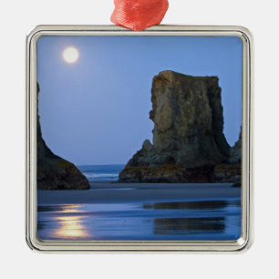 Ornamento De Metal Moonset, Bandon Beach, Oregon.