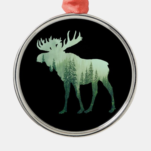 Ornamento De Metal Moose Deer E Floresta Natureza (Frente)