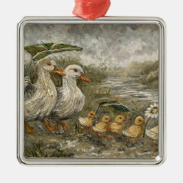 Ornamento De Metal Morning Commute Whimsical Farmhouse Duck Rainy Day