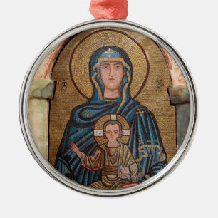 Ornamento De Metal Mosaico da Virgem Maria e Jesus