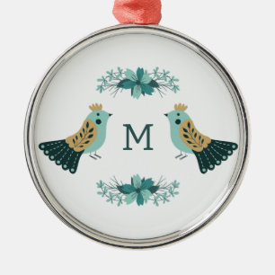 Ornamento De Metal Motif popular escandinavo com aves e flores